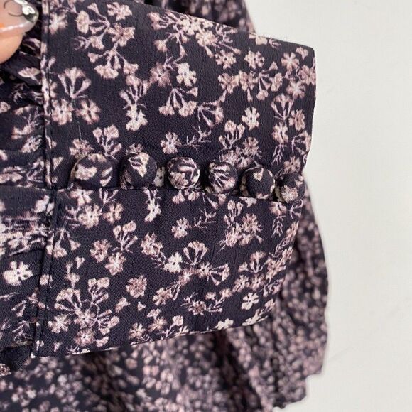 SAINT HELENA Chiffon Floral Purple Smocked Long Sleeve Dress SIZE S Pockets - Picture 5 of 9